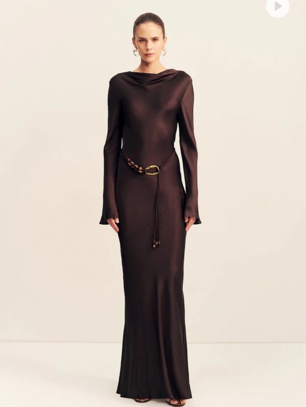 Shona Joy Agnes Long Sleeve Maxi Dress With Belt in Espresso